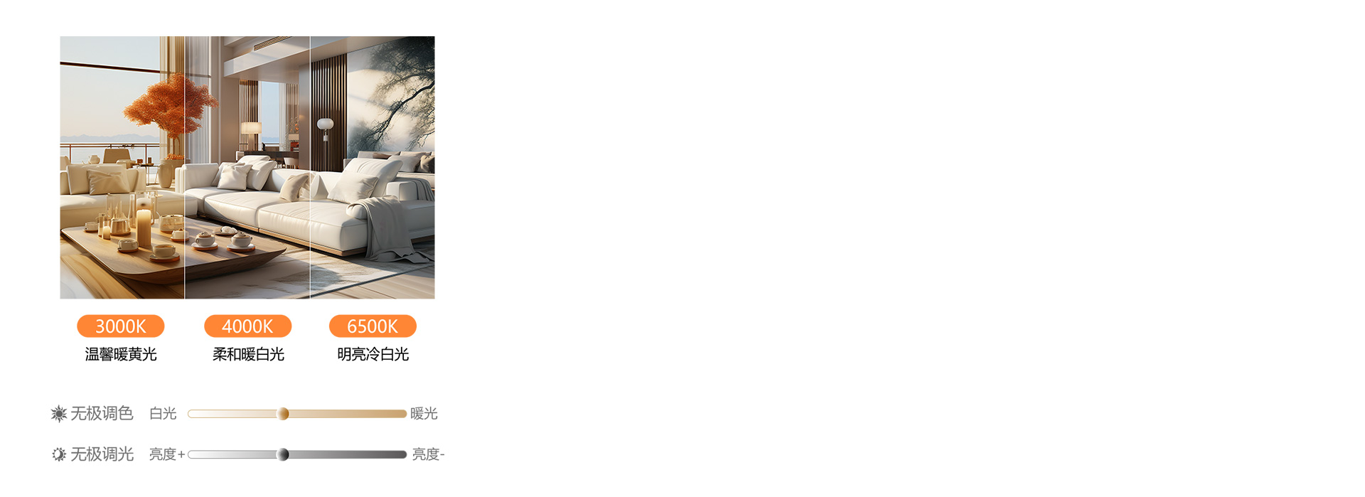 无极调光调色 光线明暗、色温冷暖自由调...